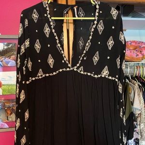 Free people black and white embroidered shirt